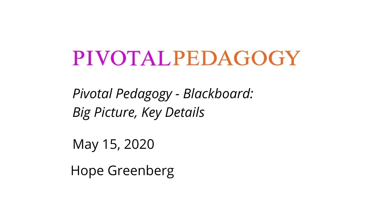 Pivotal Pedagogy - Blackboard: Big Picture, Key Details